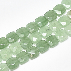 Green Aventurine Natural Green Aventurine Beads Strands, Faceted, Square, 12x12x4.5~5mm, Hole: 1mm, about 17pcs/strand, 8.0''