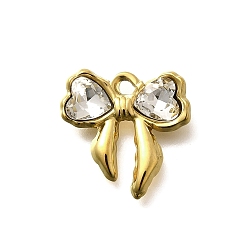 Кристалл 304 подвески из нержавеющей стали, со стразами, ионное покрытие (ip), бантом, реальный 18 k позолоченный, кристалл, 18x18x4.5 мм, отверстие : 1.8 мм