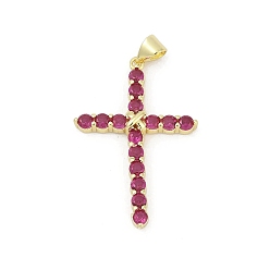 Серо-розавый Латунные микро проложить кубического циркония подвески, крестик, без свинца и без кадмия, долговечный, стойки покрытие, реальный 18 k позолоченный, увядшая роза, 33.5x22.5x5.5 мм, отверстие : 3x5.5 мм