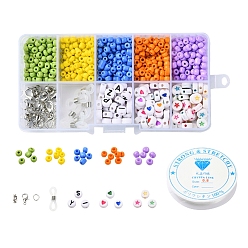 Mixed Color DIY Glasses Chains Making Kits, 600Pcs Flat Round & Round Glass Seed & Acrylic Beads, Zinc Alloy Lobster Claw Clasps, Silicone EyeGlass Holders, Iron Findings, Elastic Crystal Thread, Mixed Color, Beads: 600pcs/set