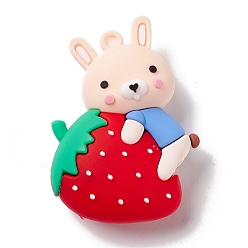 Red PVC Plastic Cartoon Big Pendants, Rabbit with Strawberry, Red, 50x38x19mm, Hole: 3mm