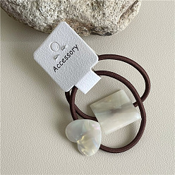 J170-C13 Rainbow White (Two-piece Set) Chic Geometric Square Hair Ties with Heart Charm for Women