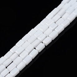 White Opaque Solid Color Glass Beads Strands, Rectangle, White, 4~5x2~3x2~3mm, Hole: 0.9mm, about 93~103pcs/strand, 17.32 inch~19.09 inch(44~48.5cm)