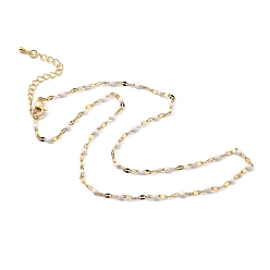White 304 Stainless Steel Link Chain Necklaces, with Enamel and Lobster Claw Clasps, Golden, White, 15.75 inch(40cm)