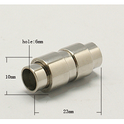 Stainless Steel Color 304 Stainless Steel Magnetic Clasps with Glue-in Ends, Column, Stainless Steel Color, 23x10mm, Hole: 6mm