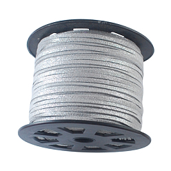 Серебро Замша Faux шнуры, искусственная замшевая кружева, серебряные, 3 мм, Около 100 ярдов / рулон