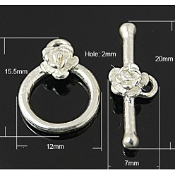 Sterling Silver 925 Sterling Silver Toggle Clasps, Ring: 15x11mm, Bar: 19x8mm, Hole: 2mm