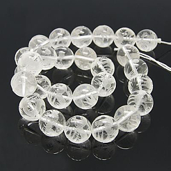 Quartz Crystal Natural Quartz Crystal Strands, Round, Carved Dragon Pattern, 10mm, Hole: 1mm, about 39pcs/strand, 15.3 inch