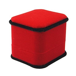 Red Velvet Ring Boxes, Rectangle, Red, 65x56x56mm