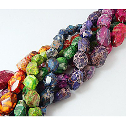 Mixed Color Natural Imperial Jasper Beads Strands, Dyed & Heated, Mixed Color, Faceted, Mixed Color, 17~46x13~21x13~21mm, Hole: 1mm, about 12~24pcs/strand, 17.7 inch