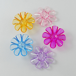 Mixed Color Garment Findings Transparent Acrylic Flower Sewing Shank Buttons, Mixed Color, 31x31x11mm, Hole: 3mm, about 270pcs/500g