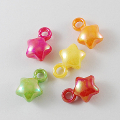 Mixed Color Opaque Acrylic Pendants, AB Color, Star, Mixed Color, 17x12x7mm, Hole: 3mm, about 900pcs/500g