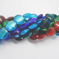 Mixed Color Handmade Silver Foil Glass Beads, Flat Round, Mixed Color, 28x28x13mm, Hole: 2mm