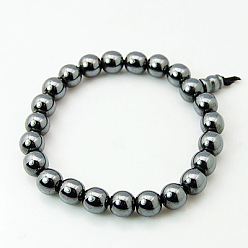 Dark Gray Non-Magnetic Synthetic Hematite Buddha Bracelets, 52mm
