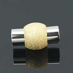 Golden 304 Stainless Steel Textured Magnetic Clasps with Glue-in Ends, Oval, Golden & Stainless Steel Color, 19x11mm, Hole: 6mm