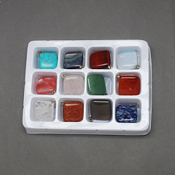 Couleur Mélangete Pendentifs en pierres fines, avec fermoirs en laiton, pierre mixte, losange, couleur mixte, 29x25x5mm, trou: 6x2 mm, 12 / boîte