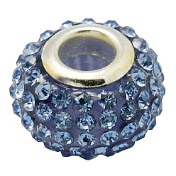 Light Sapphire Resin Rhinestone Beads, with Silver Color Brass Double Cores, Grade A, Rondelle, Light Sapphire, 10x7mm, Hole: 2.5mm