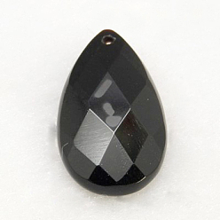 Black Agate Gemstone Pendants, Black Agate, Faceted, teardrop, 16x10x6mm, hole: 1mm