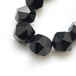 Black Onyx Natural Black Onyx Beads Strands, Star Cut Round Beads, Faceted, Dyed & Heated, 10mm, Hole: 1mm, about 20pcs/strand, 8 inch
