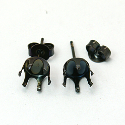 Gunmetal Stainless Steel Stud Earring Settings, Gunmetal, 15x8mm, Tray: 7mm, Pin: 0.7mm