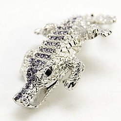 Фиолетовый Соединители звеньев сплава горный хрусталь, класс А, платина, Крокодил / Аллигатор, фиолетовые, 62x30x7 мм, отверстие : 2 мм