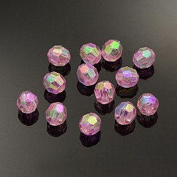 Pink Eco-Friendly Transparent Acrylic Beads, Faceted, Round, AB Color, Pink, 6mm, Hole: 1mm, about 5000pcs/500g
