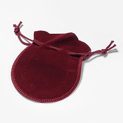 Medium Violet Red Velvet Bags, Calabash Shape Drawstring Jewelry Pouches, Medium Violet Red, 9x7cm