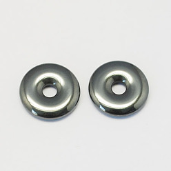 Black Non-magnetic Synthetic Hematite Pendants, Grade A, Donut/Pi Disc, Black, Donut Width: 7mm, 20x4mm, Hole: 6mm