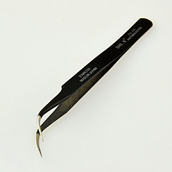 Black Iron Beading Tweezers, Platinum, Black, 125x9x5mm