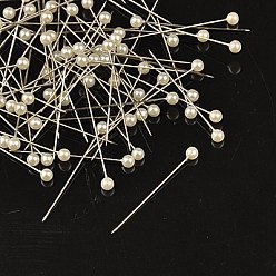 White Ball Head Pins, Corsage Pins/Dress-making Pins, Iron Needles, White, 37mm, Pin: 1mm, Ball: 4mm, about 600pcs/boxes