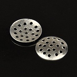Platinum Aluminum Finger Ring/Brooch Sieve Findings, Perforated Disc Settings, Platinum, about 12mm in diameter, 2mm thick, hole: 1mm, 2880pcs/Bag