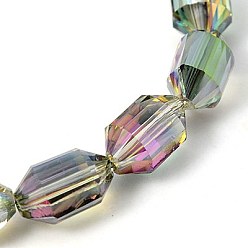 Light Khaki Electroplated Glass Beads, Rainbow Plated, Faceted, Lantern, Light Khaki, 16x10mm, Hole: 1mm