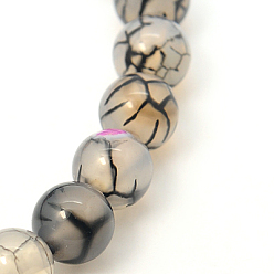 Light Grey Natural Dragon Veins Agate Agate Beads Strands, Round, Dyed & Heated, Light Grey, 10mm, Hole: 1mm, about 39pcs/strand, 15.15 inch