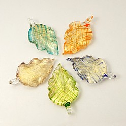Mixed Color Handmade Lampwork Big Pendants, with Gold Powder, Leaf, Mixed Color, 59x31x10mm, Hole: 6.5x6mm