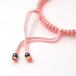 Pink Нейлона DIY изготовление браслетов, с гематитом бусы и медные кольца, платина, розовые, 140~145x4~6 мм