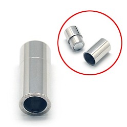 Stainless Steel Color 304 Stainless Steel Magnetic Clasps with Glue-in Ends, Column, Stainless Steel Color, 21x9mm