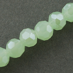 Honeydew Electroplate Glass Beads Strands, Pearl Luster Plated, Imitation Jade, Faceted, Round, Honeydew, 4mm, Hole: 0.5mm, about 100pcs/strand, 14.2 inch