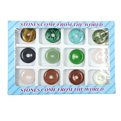 Mixed Stone Gemstone Pendants, Mixed Style, Donut/Pi Disc, Mixed Stone, Donut Width: 12.5mm, 30x4mm, Hole: 5mm, 12pcs/box