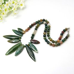 Indian Agate Natural Indian Agate Bib Statement Necklaces, with Alloy Lobster Claw Clasps, Colorful, 18.11 inch