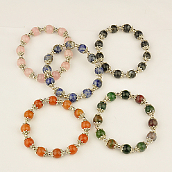 Mixed Stone Fashion Gemstone Bracelets, with Tibetan Style Bead Caps, Natural & Synthetic Mixed Stone, 55mm