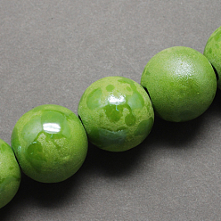 Зеленый лайм Фарфоровые бусины ручной работы, жемчужные, круглые, зеленый лайм, 14 мм, отверстие : 3 мм