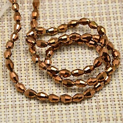Goldenrod Electroplate Glass Beads Strands, Full Antique Bronze Plated, Faceted, Oval, Goldenrod, 6x4mm, Hole: 1mm, about 65pcs/strand, 16 inch