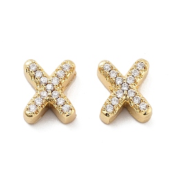 Letter X Покрытие стойки латунь микропаве прозрачные кубические циркониевые бусины, долговечный, без кадмия и без свинца, реальный 18 k позолоченный, Письмо X, 8~9x4~9x3 мм, отверстие : 0.8 мм