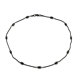 Electrophoresis Black 304 Stainless Steel Round Snake Chain Necklace with Oval Beaded, Electrophoresis Black, 16.46 inch(41.8cm)