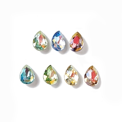 Mixed Color Glass Rhinestone Cabochons, Pointed Back & Back Plated, Teardrop, Mixed Color, 10x7x4~4.5mm