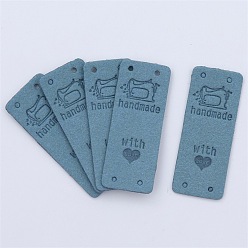 Steel Blue Microfiber Label Tags, with Holes & Word handmade With LOVE, for DIY Jeans, Bags, Shoes, Hat Accessories, Rectangle, Steel Blue, 20x50mm