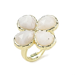 White Moonstone Женские кольца на палец с ограненным натуральным белым лунным камнем, регулируемой формы., клевер, латунные кольца для обшивки стойки, золотые, 17 мм