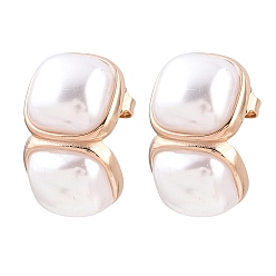 Розовое Золото 304 квадратные серьги-гвоздики из нержавеющей стали и искусственного жемчуга из АБС-пластика, розовое золото , 20x12 мм