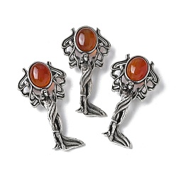 Красный Агат Подвески из натурального сердолика в форме ангела, с целью перехода в кольце, античное серебро, окрашенная и подогревом, 38x19.5x7.5~9.5 мм, отверстие : 2x6.5 мм