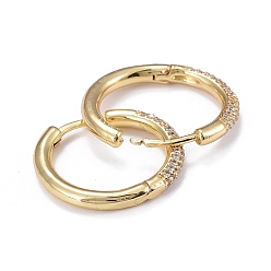 Real 18K Gold Plated Brass Micro Pave Cubic Zirconia Huggie Hoop Earrings, Long-Lasting Plated, Ring, Clear, Real 18K Gold Plated, 20x2.5mm, Pin: 0.8mm
